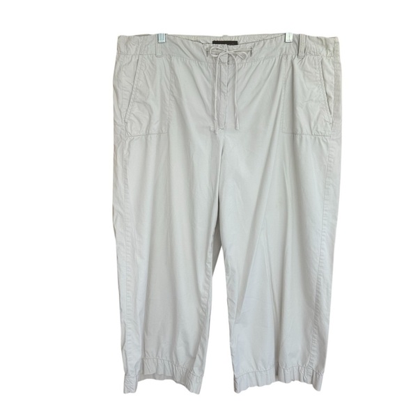 Talbots Heritage Light Khaki Cotton Wide Leg Cropped Drawstring Cargo Pants, 16 - Picture 1 of 8